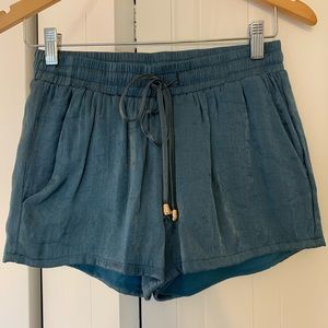 Shimmery dark teal drawstring shorts